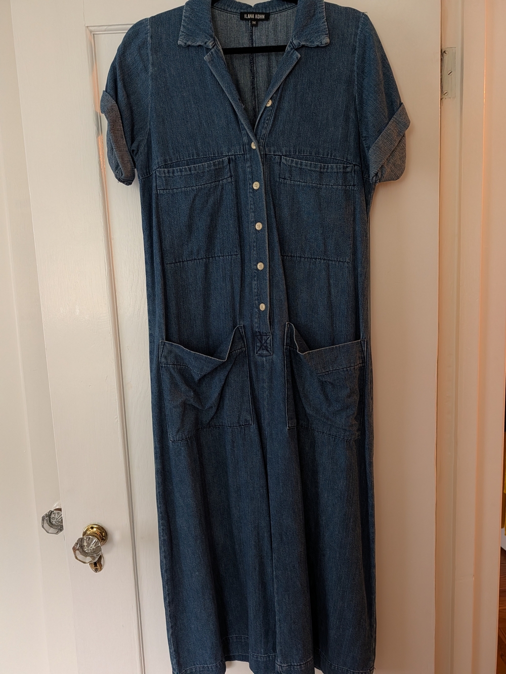 Ilana Kohn Dark Blue Denim Button-Front Wide-Leg Jumpsuit